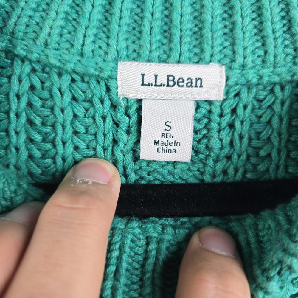 L.L. Bean Sweater Womens Small Green Cable Knit Cotton Pullover Fisherman - Picture 4 of 8